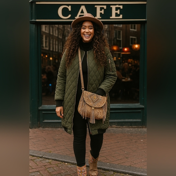 Puffer Utility Quilted Army Green Longline Retro Lagenlook Urban Retro  Jacket - Picture 1 of 11